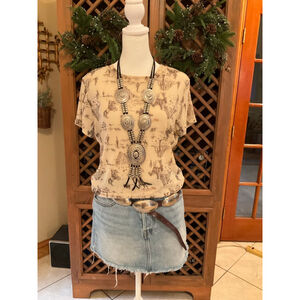 Nylon Apparel Western Cowboy Horse Mesh Tee Cowboy Desert Print Small